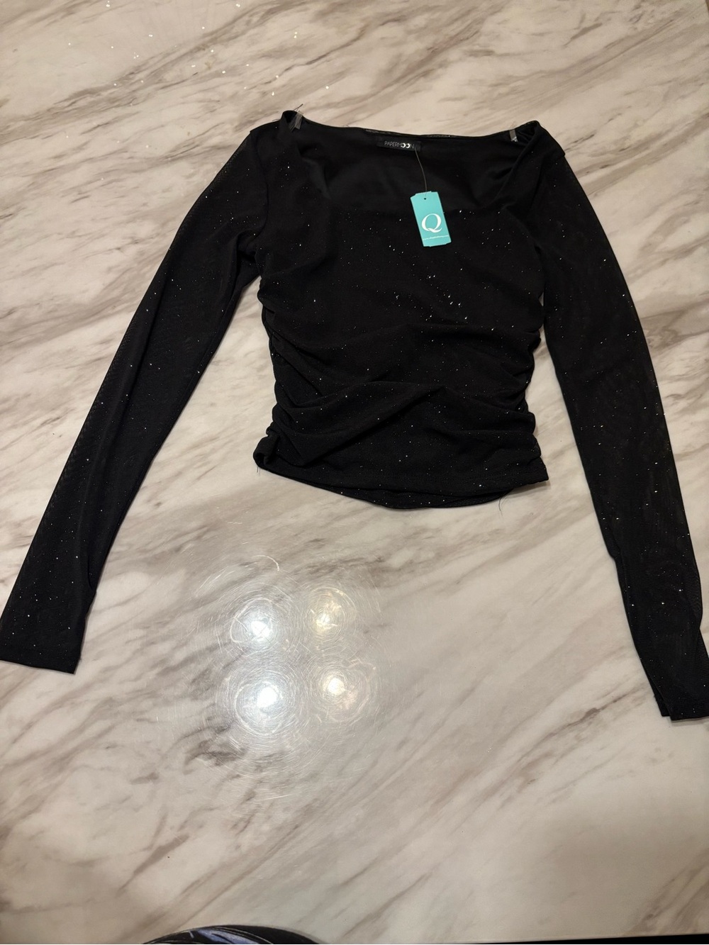 Papermoon Black Sparkling Long Sleeve Top